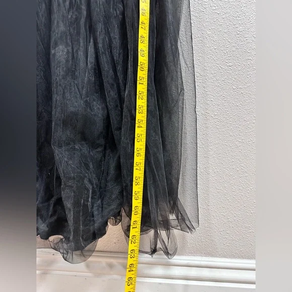 Windsor Black Tulle Cutout Waist Spaghetti Strap Leg Slit Formal Gown Large Prom - Picture 13 of 13